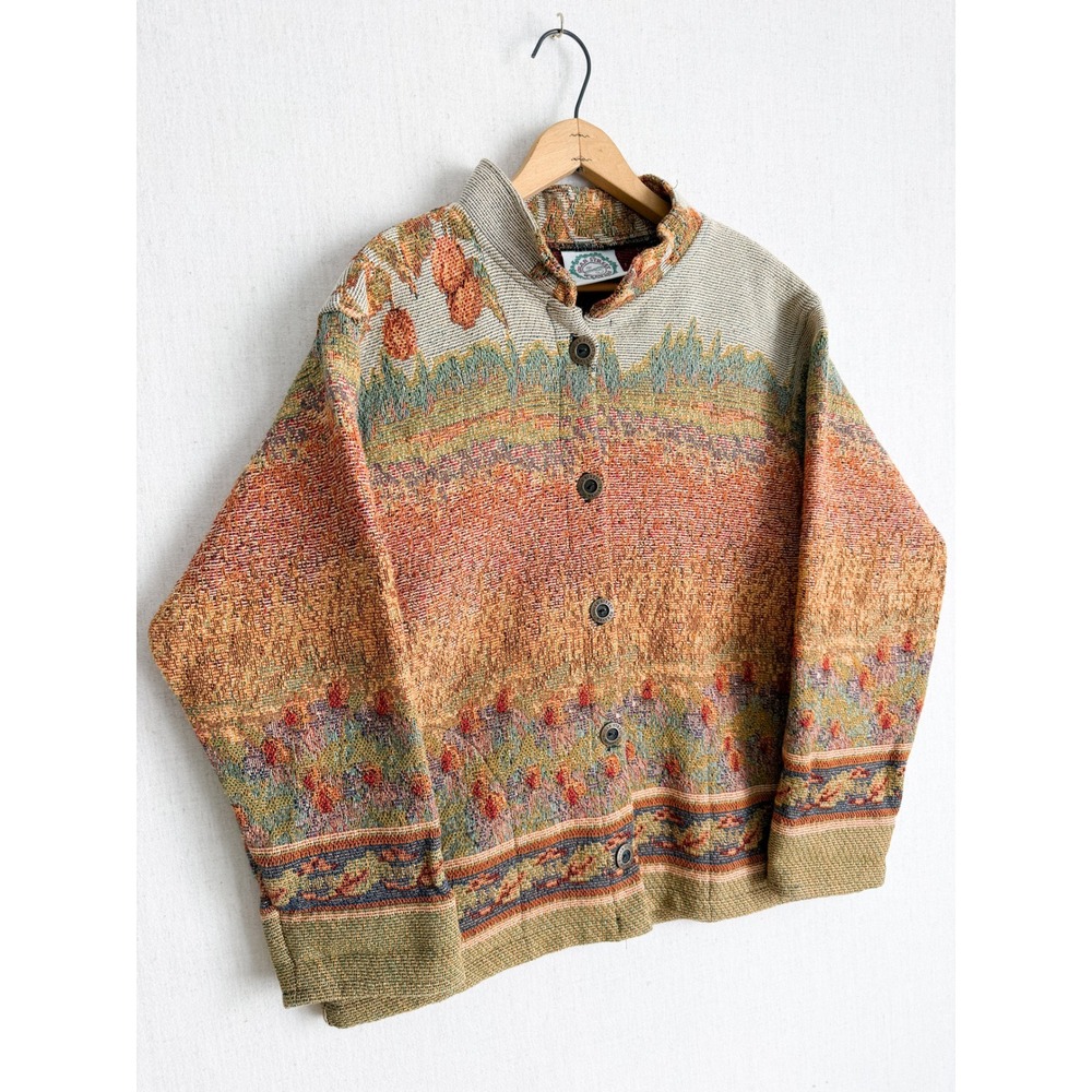 Sugar Street Weavers Vintage Rooster Tapestry Jacket Woven Button Cardigan - Picture 5 of 7